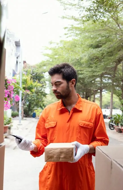 Delivery driver scanning a package for last-mile shipping as part of 3PL logistics and ecommerce fulfillment.